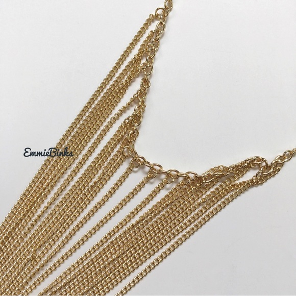 New Long Golden Chain Fringe Statement Necklace - Picture 3 of 11